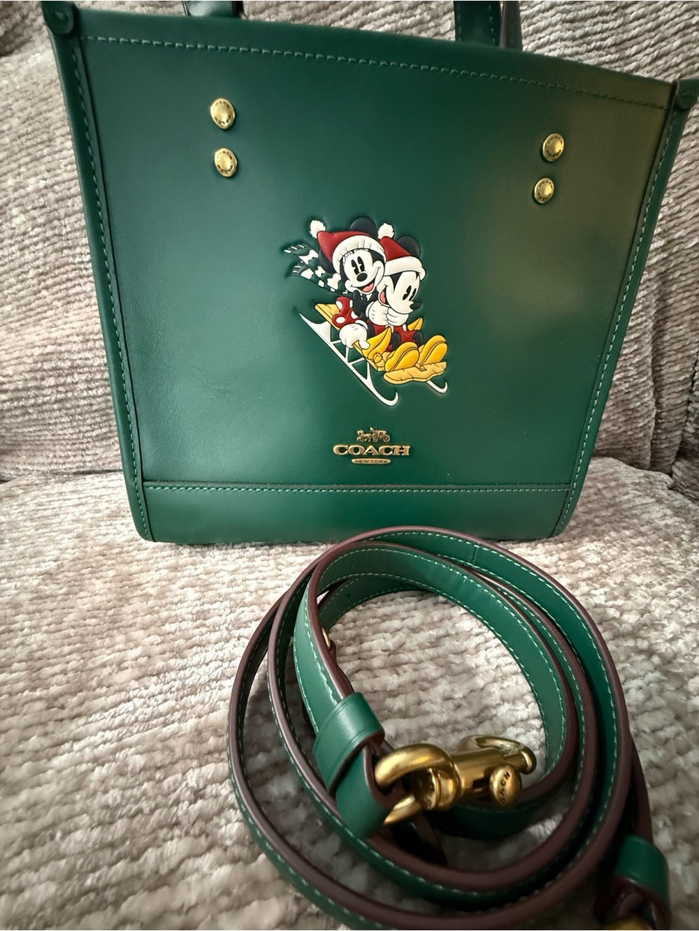 COACH X Disney Dempsey Tote 22 w/ SLED MOTIF Mickey Mouse Dark Pine CM844